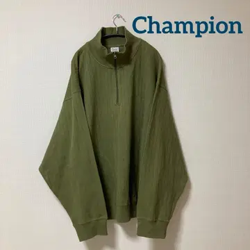 Champion 하프 지퍼 니트 빅 사이즈 자수 로고 6L 카키