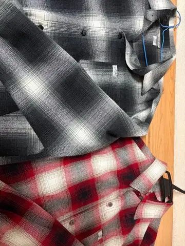 긴팔 플란넬 셔츠 2장 세트 (블랙 레드)