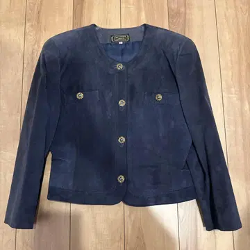 네이비 스웨이드 노카라 자켓