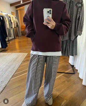 pheeny 깅엄 체크 와이드 팬츠