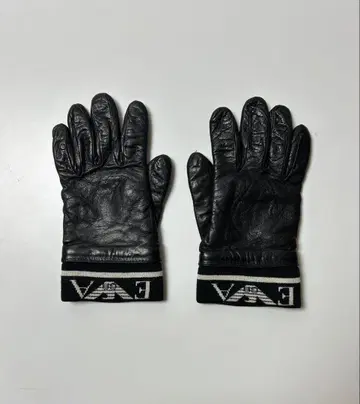 EMPORIO ARMANI 블랙 가죽 장갑 리브 그로브