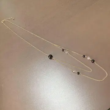골드 롱 2연 목걸이 블랙 투명 비즈