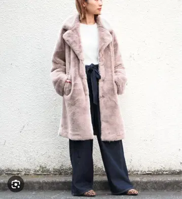 인조 모피 롱 코트 베이지