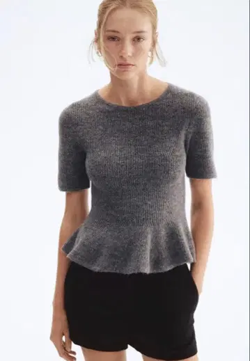 H&M 페플럼 상의 그레이 M