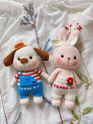 handmade 강아지와 토끼 봉제 인형