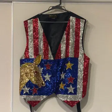 80s 발리 시크 스팽글 베스트 USA 플래그 말 모티브