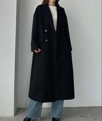 louere 더블 롱 샤기 체스터 코트