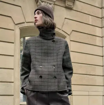 체크 무늬 더블 브레스트 자켓