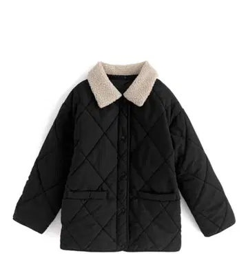 GRL 그레일 보아 카라 부착 퀼팅 블루종 L 사이즈