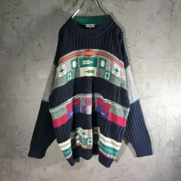 [ 이탈리아제 ] 레트로 총 패턴 니트 기하학 빅 루즈 오버 사이즈