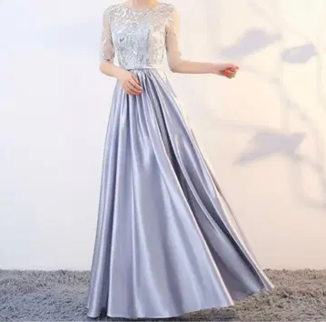 새상품/두꺼운 원단 파티/연주회/무대/촬영/컬러 실버+자수/스팬/롱