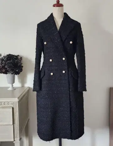 매디슨 블루 트위드 펄 버튼 플록 코트 사이즈 00 S