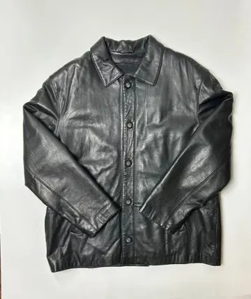 GUESS 블랙 가죽 싱글 라이더 코트 라이너 포함 L