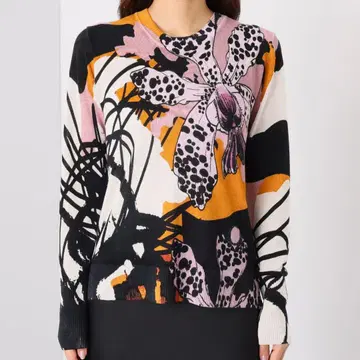 데시구알 난 모티프 프린트 하이 게이지 긴팔 스웨터