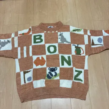 BONZO 니트 스웨터 오렌지 계열 호주 코알라 캥거루 골프 패턴