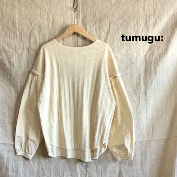미사용 새상품 tumugu 빈티지 코튼 리브 풀오버 아이보리