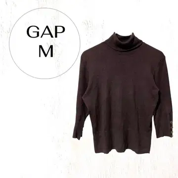 갭 터틀넥 니트 M 면 캐시미어 브라운 7부 소매 소매 버튼