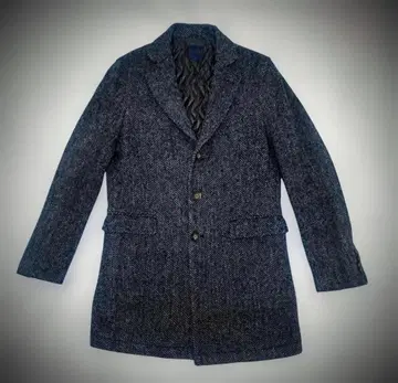 네이비 헤링본 트위드 체스터 코트