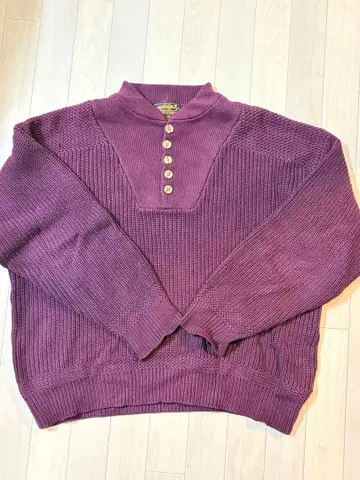 레어 80s 에디 바우어 헨리넥 코튼 니트 블랙 택