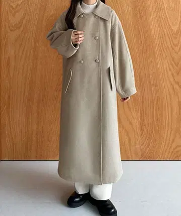 callautia 스텐 칼라 롱 코트 그레이쉬 베이지 M