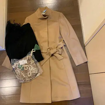 자유구 베이지 롱 코트 캐시미어 100%