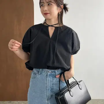 [shio 기획] 벌룬 리본 블라우스 여성용 블랙