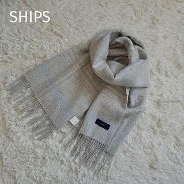 SHIPS 쉽스 머플러 캐시미어 체크 무늬 라이트 그레이 x 블루