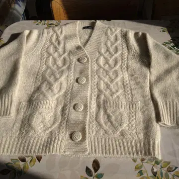 야크 100% 아란 무늬 가디건