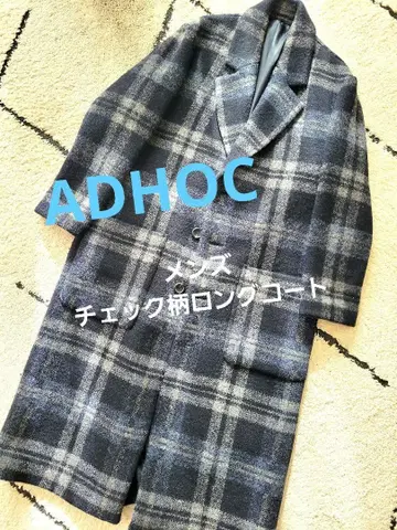 [가격 인하] ADHOC 울 체크 무늬 롱 코트 남성용