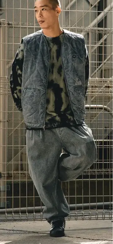 그레이 데님 카고 팬츠 허리밴딩