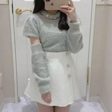 evelyn 그레이 퍼프 슬리브 반팔 니트 스웨터