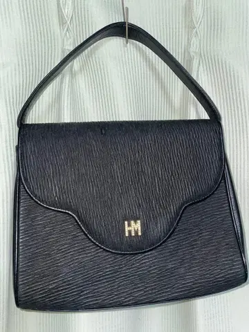 [ 황실 납품 ] 하마노 가죽 공예 HM 로고 블랙 포멀 핸드백