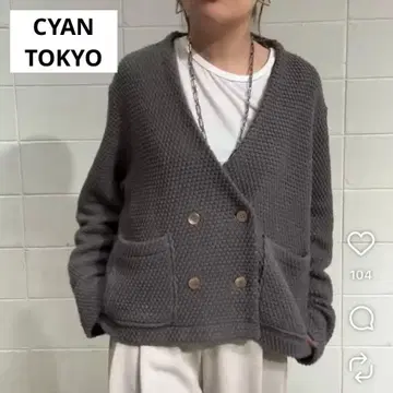 CYAN TOKYO 니트 라이크 와플 올 레이스 블루종 그레이