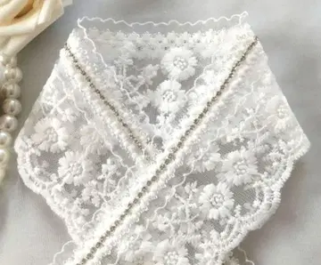 장식용 깃 *.큐빅 화이트 프릴 화이트 플라워 무늬 레이스