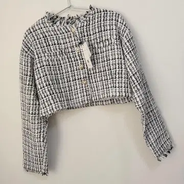 리디 트위드 라이크 숏 기장 노카라 자켓