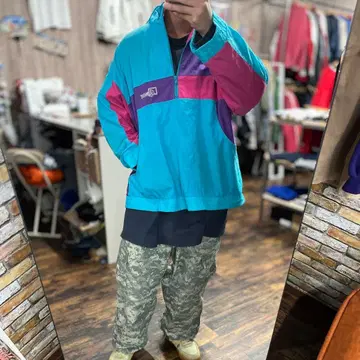 arena 80s 구제 의류 아노락 L 나일론 자켓 파랑 보라색 핑크