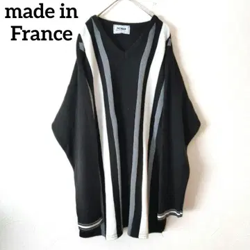 프랑스제 PATMAN V넥 스트라이프 니트 스웨터