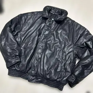 블랙 레더 봄버 자켓 ZARA USA L