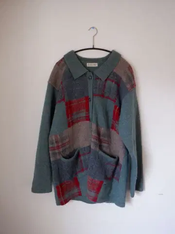 [ 구제 의류 ] 스웨터 니트 아우터 체크 무늬 서브컬쳐