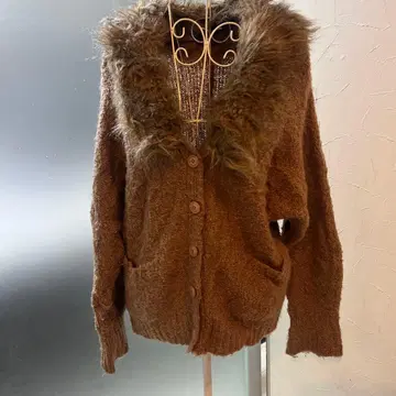 Heather 헤더 / 인조 모피 칼라 니트 가디건 브라운