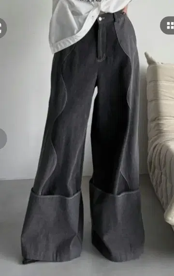 VACANCY 배색 웨이브 와이드 데님 M 사이즈