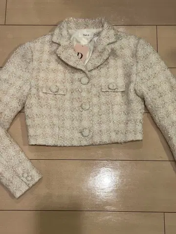 택 포함 다리치 숏 트위드 자켓 라메 택 포함 베이지