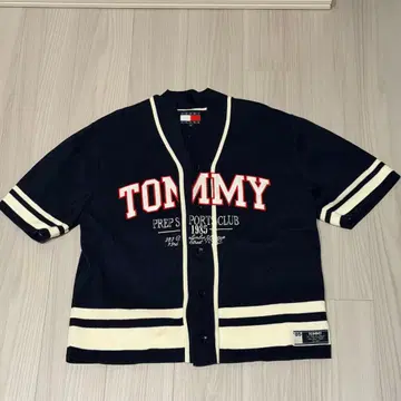 TOMMY 반팔 베이스볼 가디건 네이비