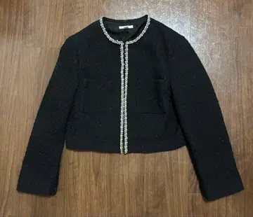 H&M 노카라 트위드 자켓 블랙 비쥬 XS