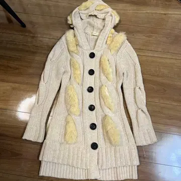 eclatplace 00's Y2K 짜임 퍼 니트 롱 가디건