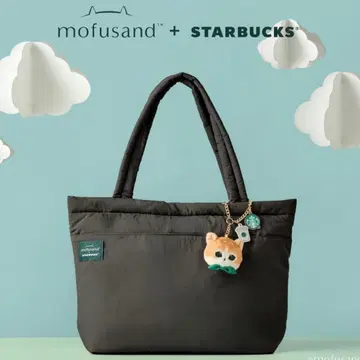 해외 스벅 x 모프 샌드 토트백 참 포함 블랙