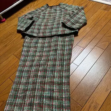 ogou 그린과 빨간색 체크 무늬 셋업 L