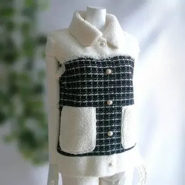 새상품 9204 ML 트위드 니트 베스트 가을 겨울 보아 옷깃 여성용