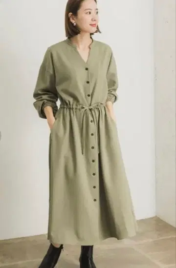 URBAN RESEARCH 드로스트 원피스 긴팔 카키