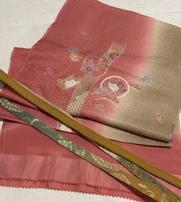 [새상품] 순수 실크 오비 장식 천*허리띠 2세트 원형 나비 포멀